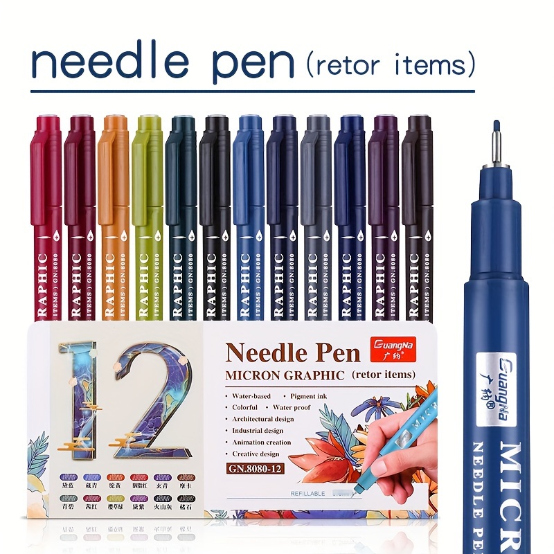 

12-piece Drawing Pens, Needle Pen Set, Water-based Archival Ink Markers For Illustration Design And Coloring