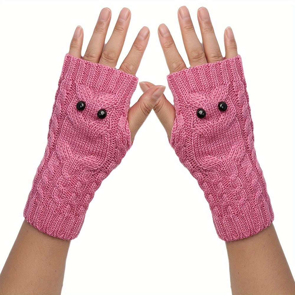 

Owl Pattern Mitten Knitted Fingerless Gloves With Thumb Hole Driving Arm Covers Stretchy Soft Half Finger Glove