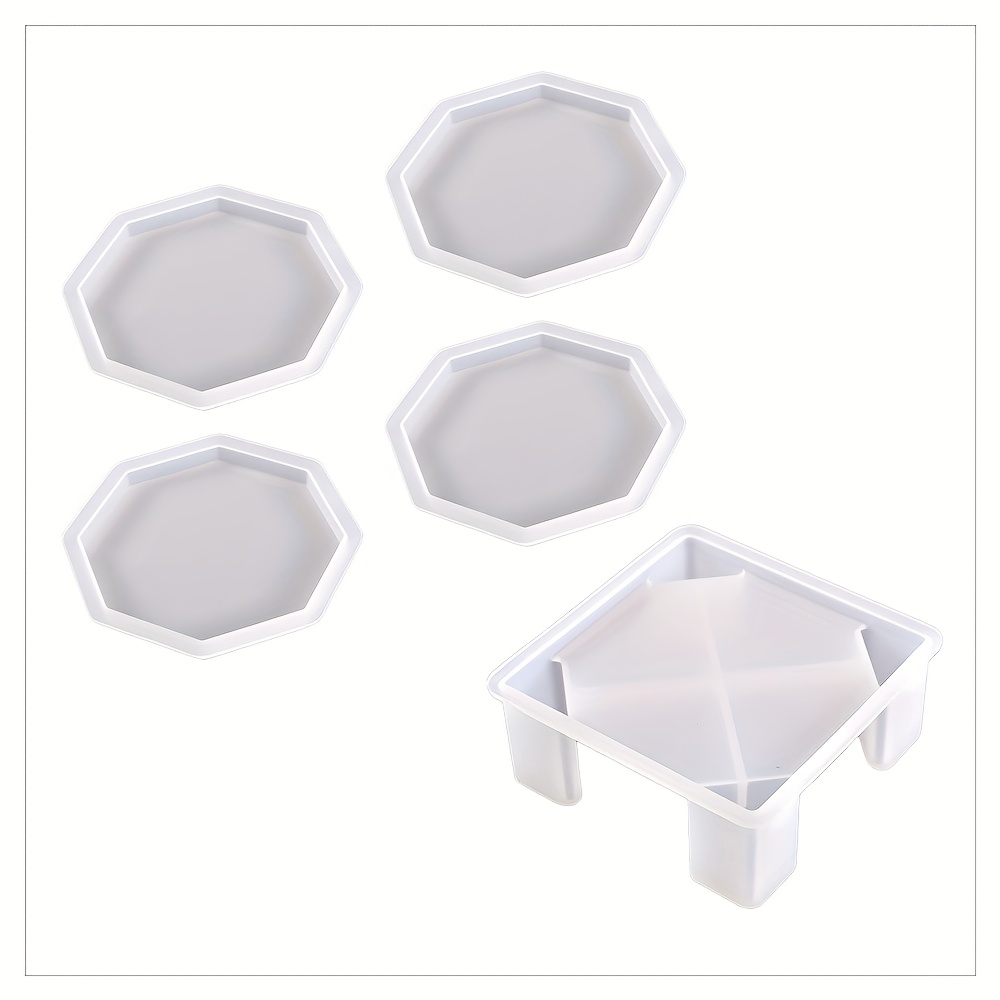 Image of 5pcs Silicone Resin Pad Mold Set, Art Craft Coasters, Square Coaster Storage Box, Octagon Coaster Mold, Flat Casting Platform Decorative Mold