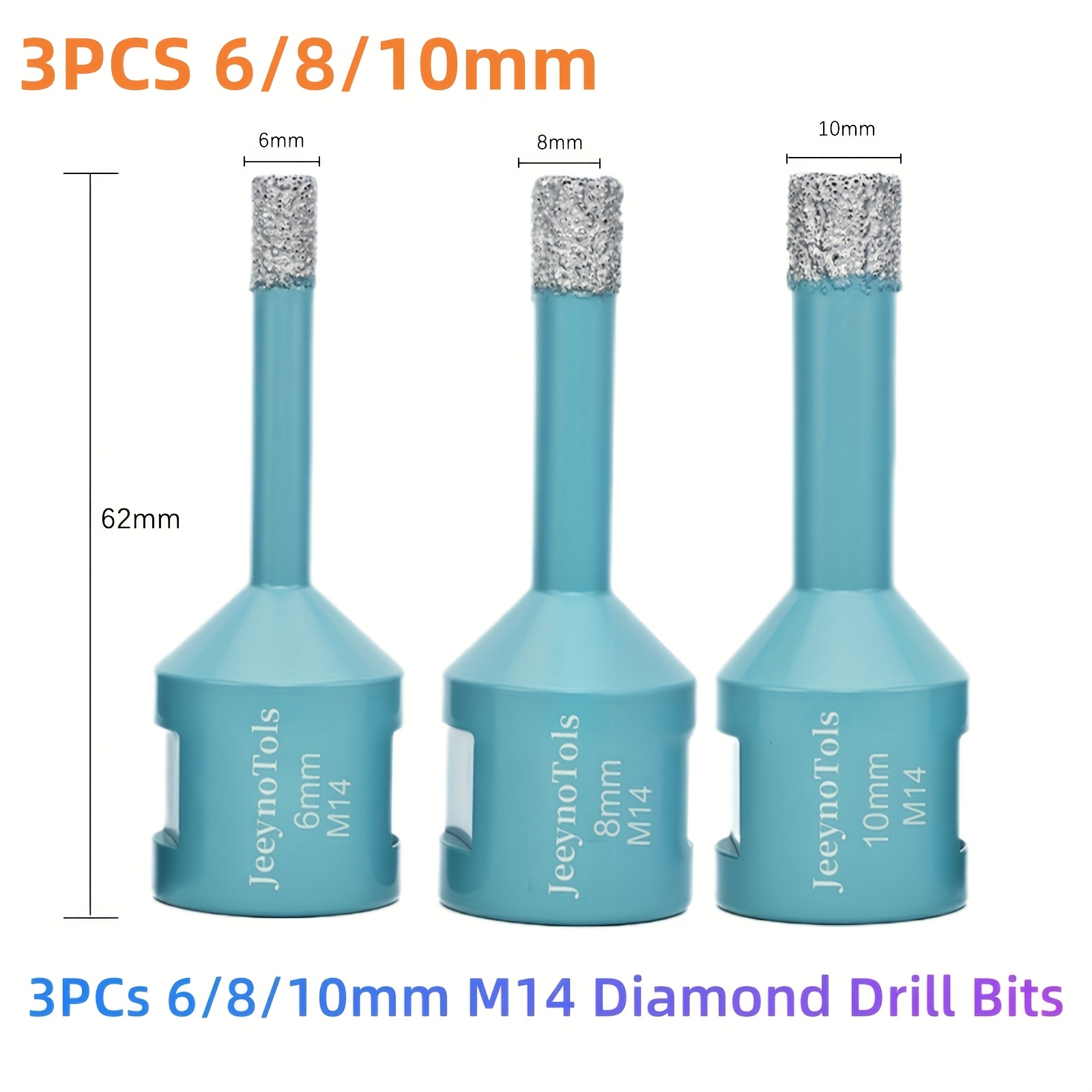 Image of 2/3/5pcs Diamond Core Drill Bits, Diamond Drill Bit With M14 Thread, Tile Cutter Dry Drilling For Porcelain Ceramic Tile Granite Vacuum Brazed Diamond Drill Bit, Tile Drill Bits, Tile Bit