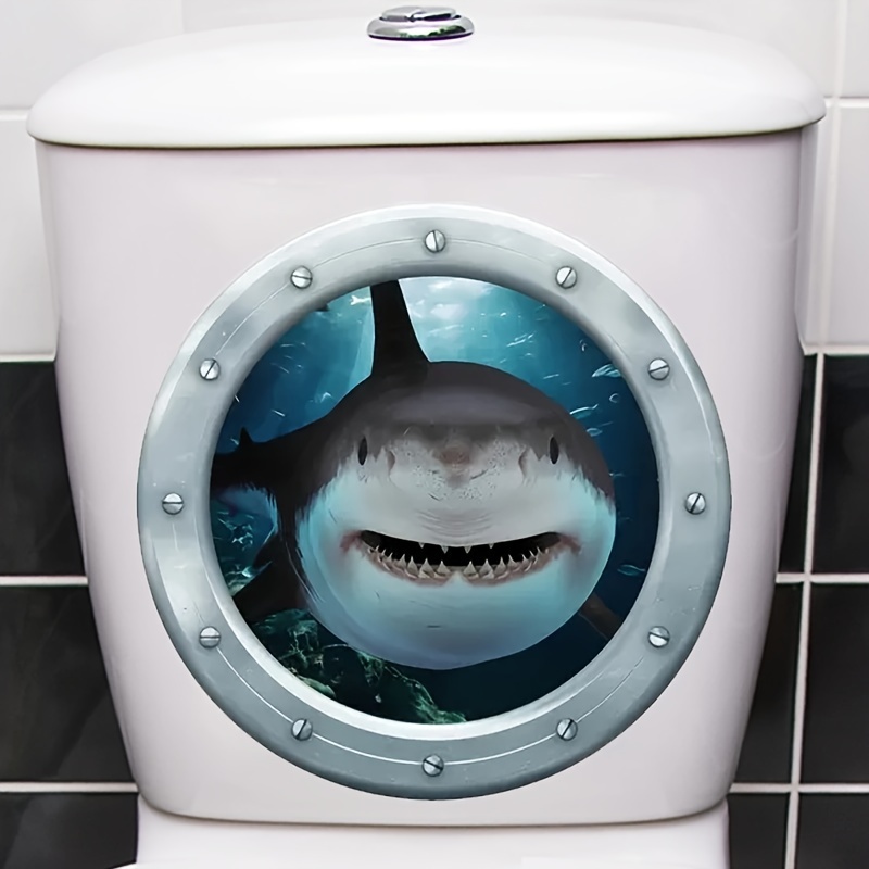 TEMU 1pc Shark Self-adhesive Matte Toilet Seat Decal - Bathroom Decor, On Ceramic, Ideal For Windows & Walls, Durable Plastic Material