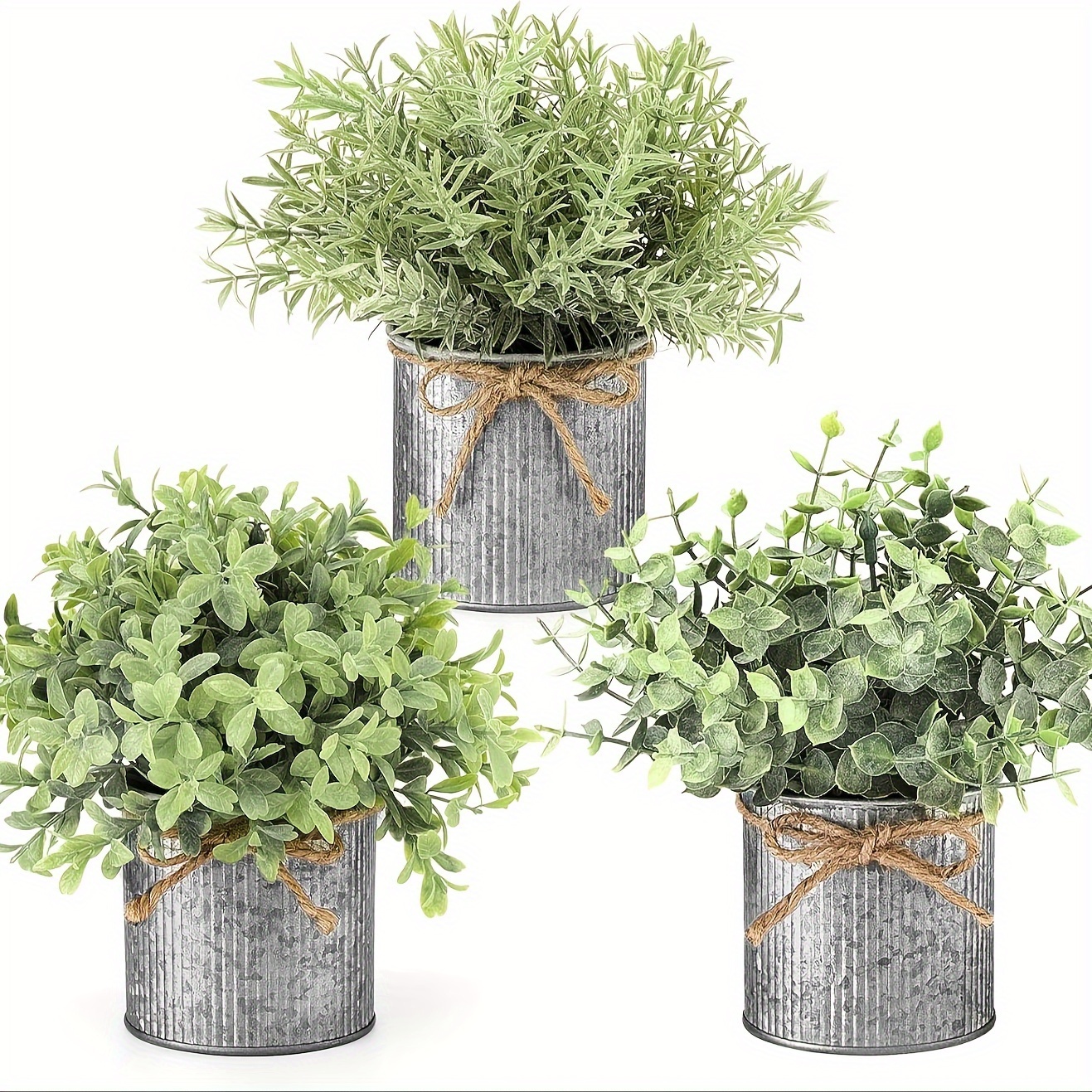 

3pcs Eucalyptus Plants In Galvanized Metal - Table Centerpieces, For Decor, Restaurant &