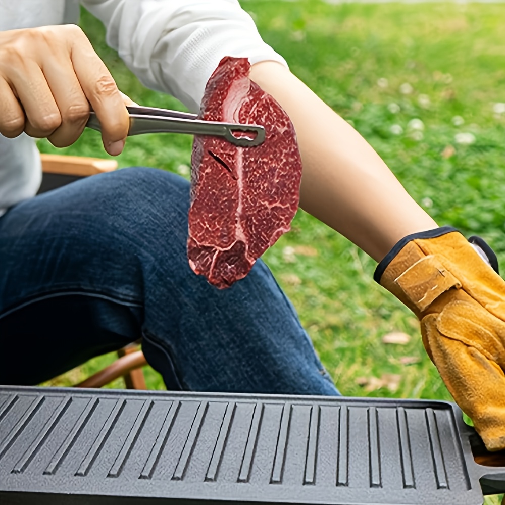 TEMU 1pc, Cast Iron Bbq Grill Pan, Double-sided Grill Pan - Easy Clean, Dual-use Striped And Flat Grilling, Portable For Outdoor Camping & Picnics,
