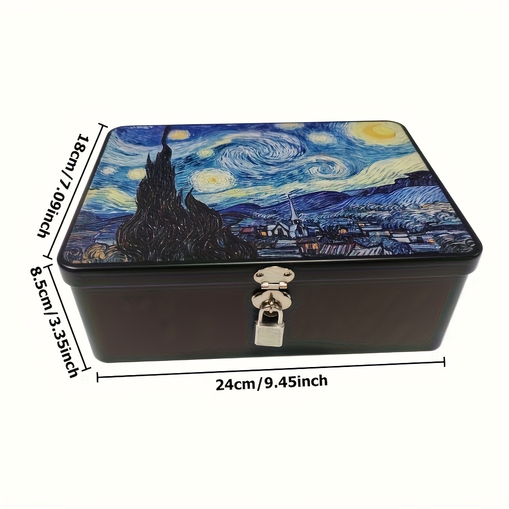 TEMU Vintage-style Large Capacity Tinplate Storage Box With - Perfect For Cosmetics, Jewelry, And Certificates - Black Metal Art Organizer