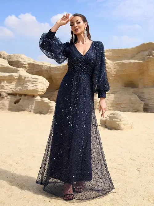 long evening gown, polyester and spandex blend, elegant and luxurious, long sleeve, high-neck, formal occasion dress for women - women's clothing - Temu long evening gown, polyester and spandex blend, elegant and luxurious, long sleeve, high-neck, formal occasion dress for women - women's clothing - Temu
