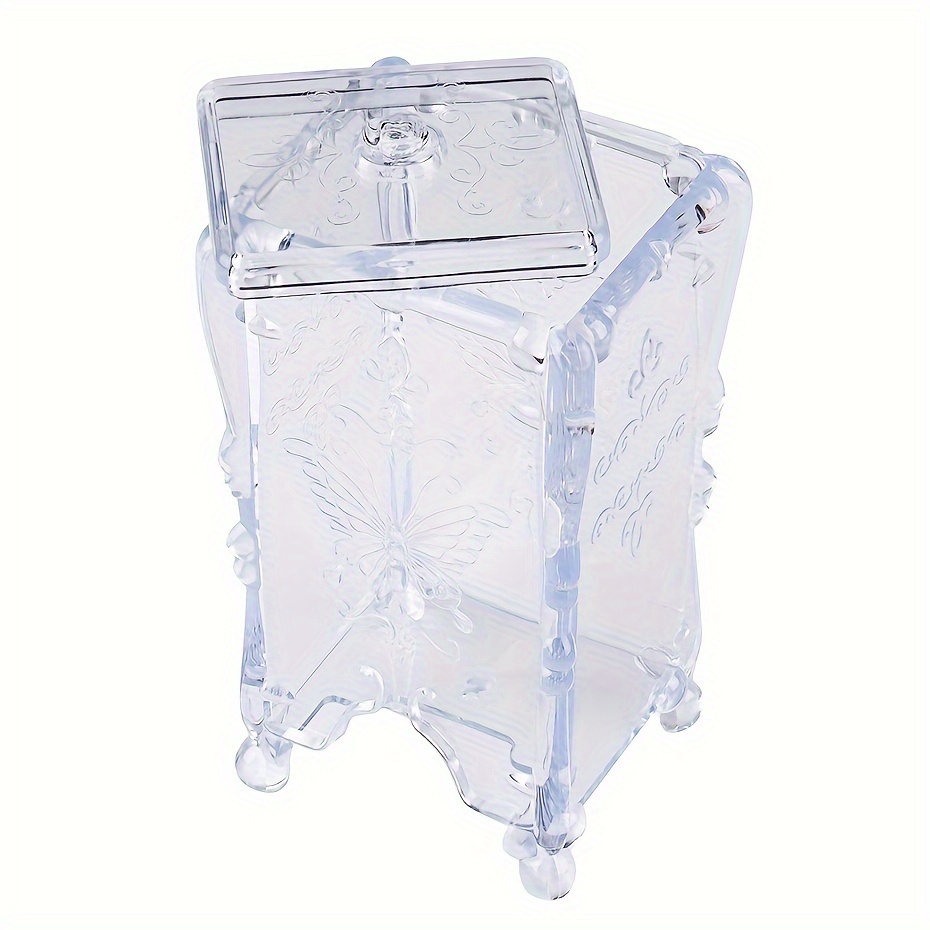 TEMU Butterfly-themed Acrylic Pad Dispenser - Clear Makeup Remover & Nail Art Organizer With Lid, Portable Beauty Tool Storage Box