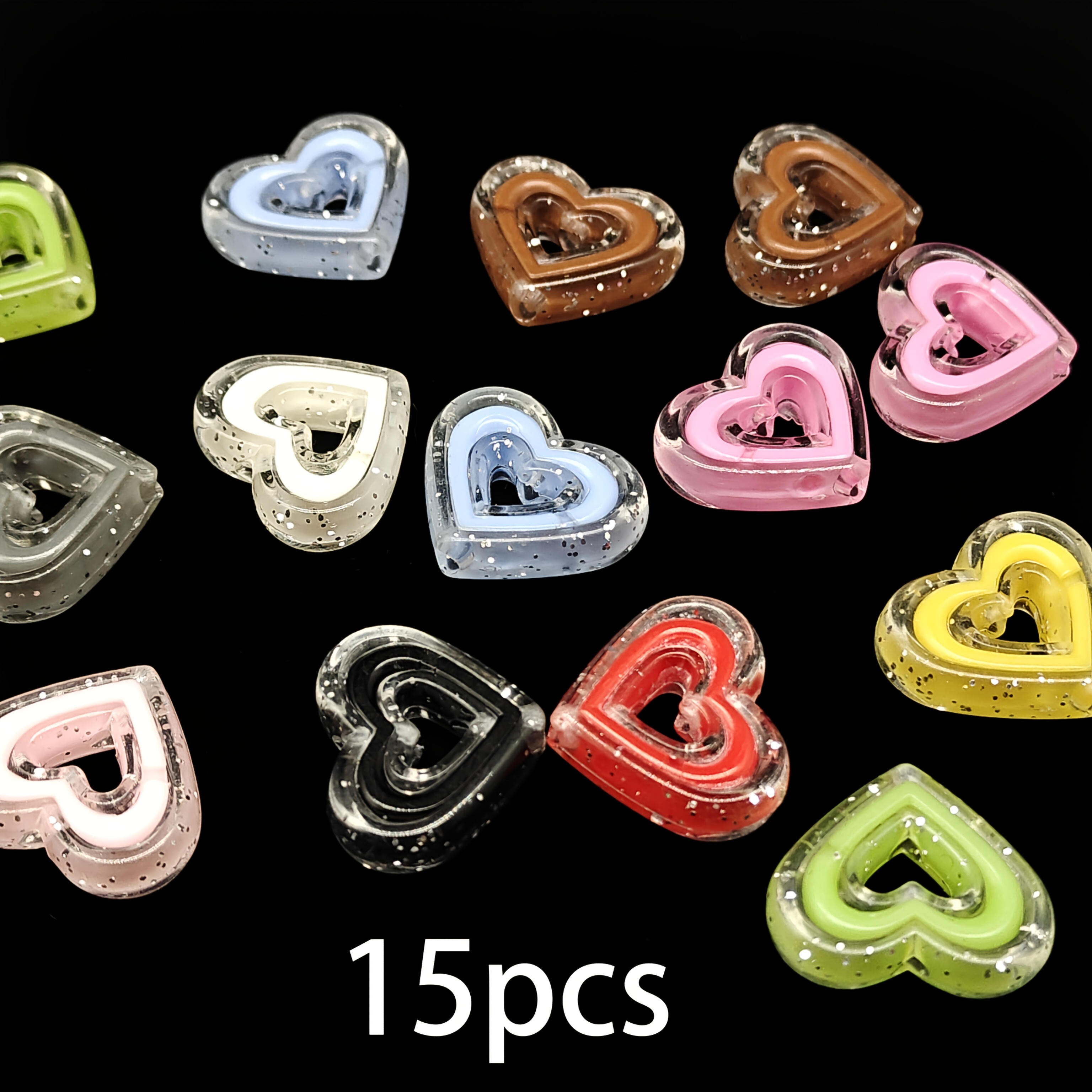 TEMU 15 Stück/23 mm Glitzernde Hohle Herz Perlen, Kleidung Dekoration Zusätze, Handgefertigte Schmuck Zusätze, Bastelbedarf, Raumdekoration, Kunst,