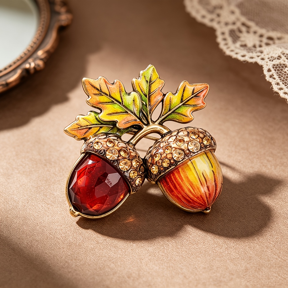 TEMU Broche SOLEVDO pour femme vintage avec strass, feuille d'érable et gland - Épingle en émail vieilli pour manteaux, vestes, costumes, cadeaux de