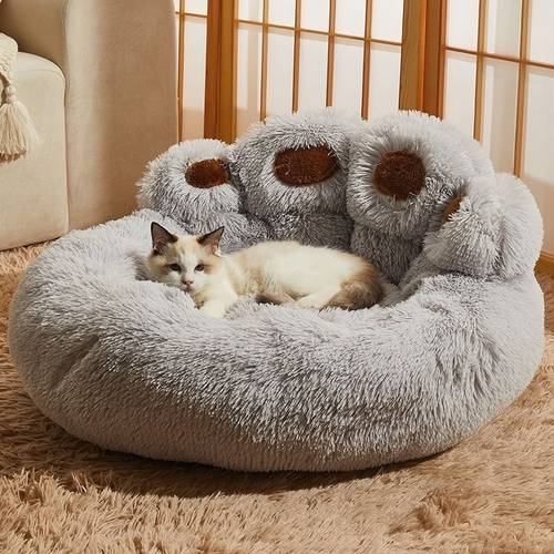 paw plush pet bed for medium dogs and cats soft warm and fun cartoon design in 6 colors winter decor padded pet sofa cute dog bed