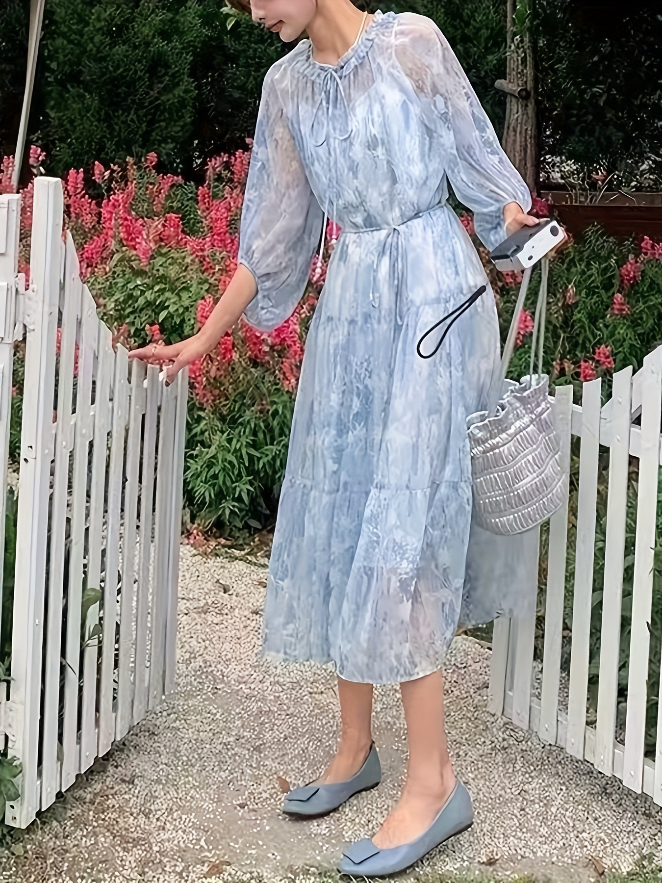 blue dresser gold hardware Floral Off-Shoulder Top and Skirt Two-Piece Set – Blue Zone Planet main image 0