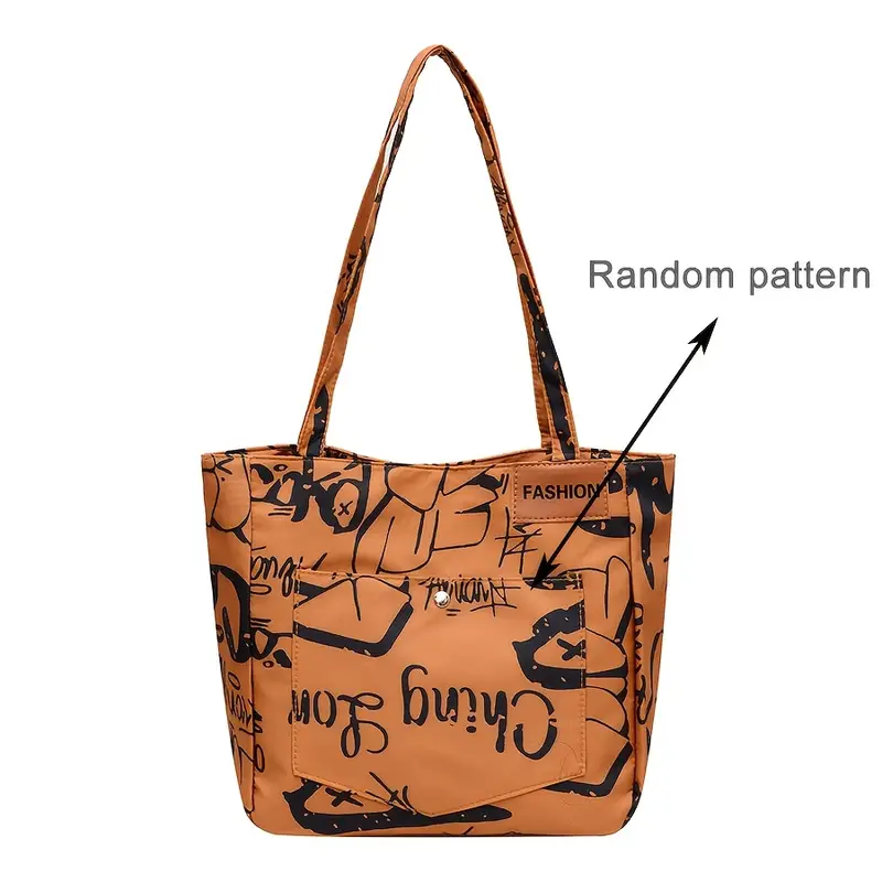 1pc steampunk style oxford cloth tote bag fashion shoulder bag with fixed straps foldable with magnetic closure polyester lined large capacity graffiti letter print shopper details 13