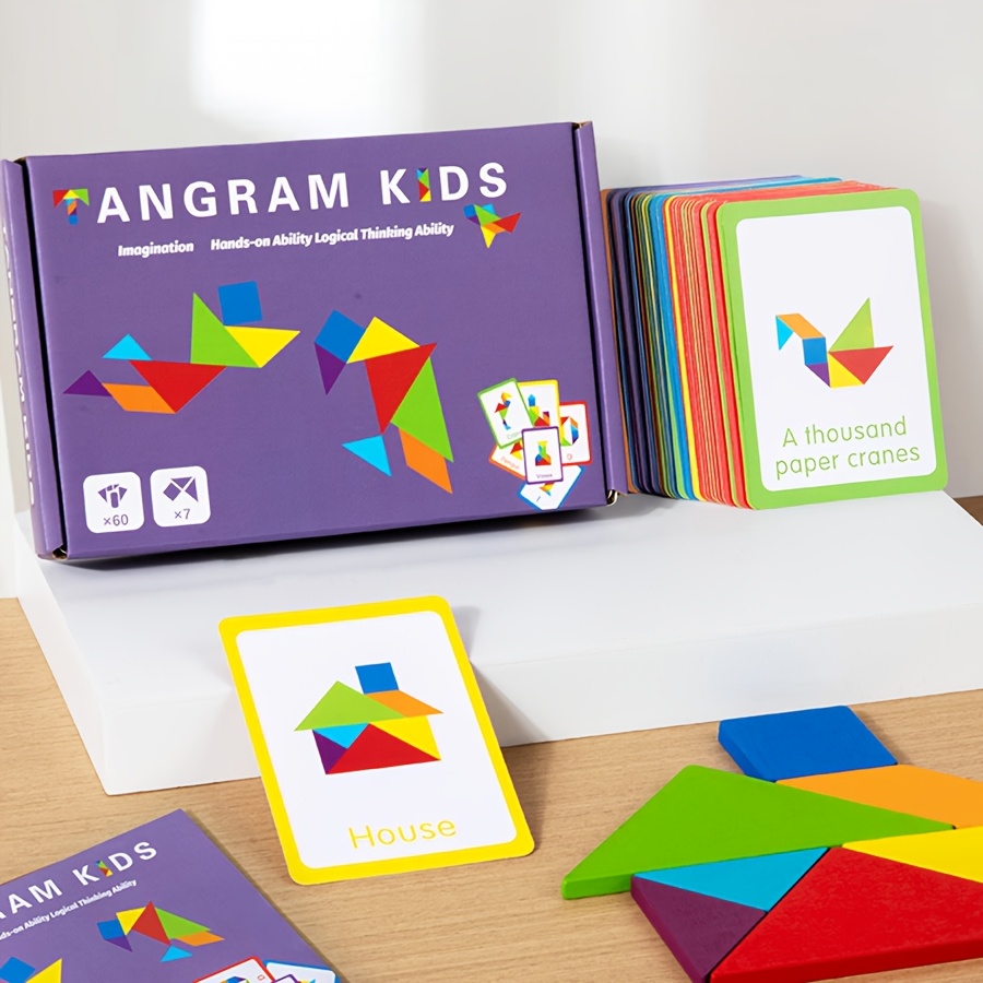 Image of Colorful Wooden Tangram Puzzle - Enhance Memory, & Reverse Thinking Skills With Geometric Shapes And Numbers