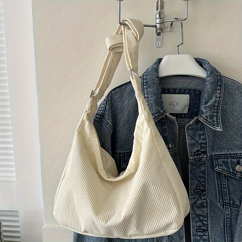 

Women's Casual Corduroy Shoulder Bag, Fashionable Tote Handbag With Large Capacity, Versatile Hobo Bag For Shopping And Travel