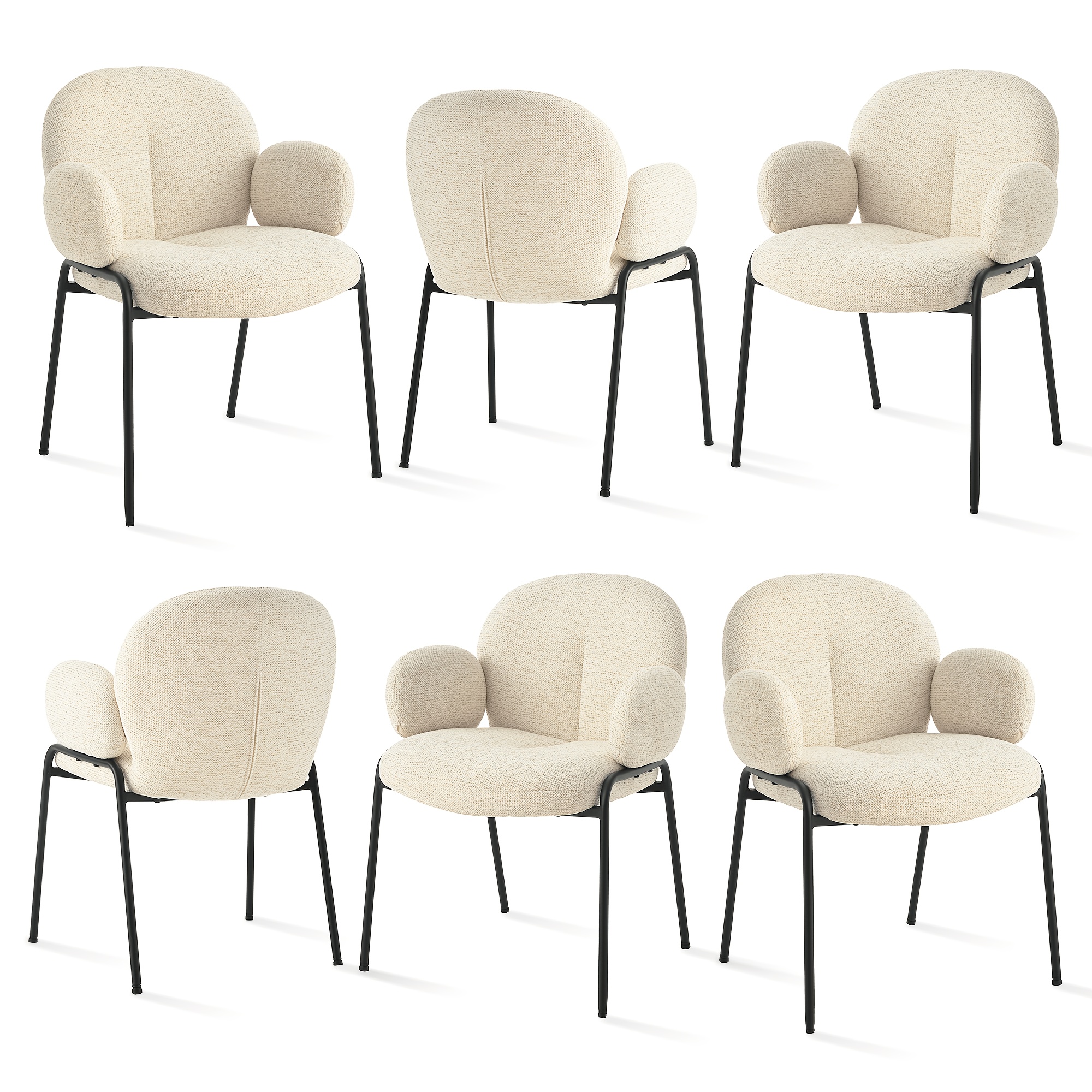 Set 0f 6 Goeurvant Chic Curved Accent Chairs With Adjustable Feet, Scandinavian Style