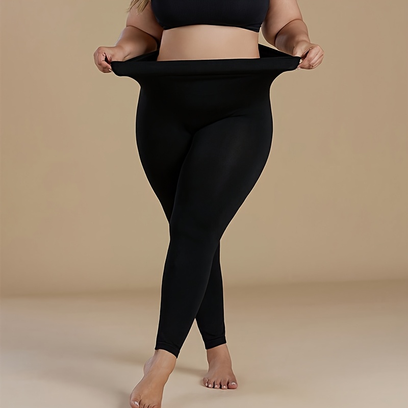 TEMU [Style Automne Hiver] Pantalon Moulant Noir Cheville Grande Taille Femme, Doublure et Brossée pour Chaleur, Taille Haute Très Extensible Durable