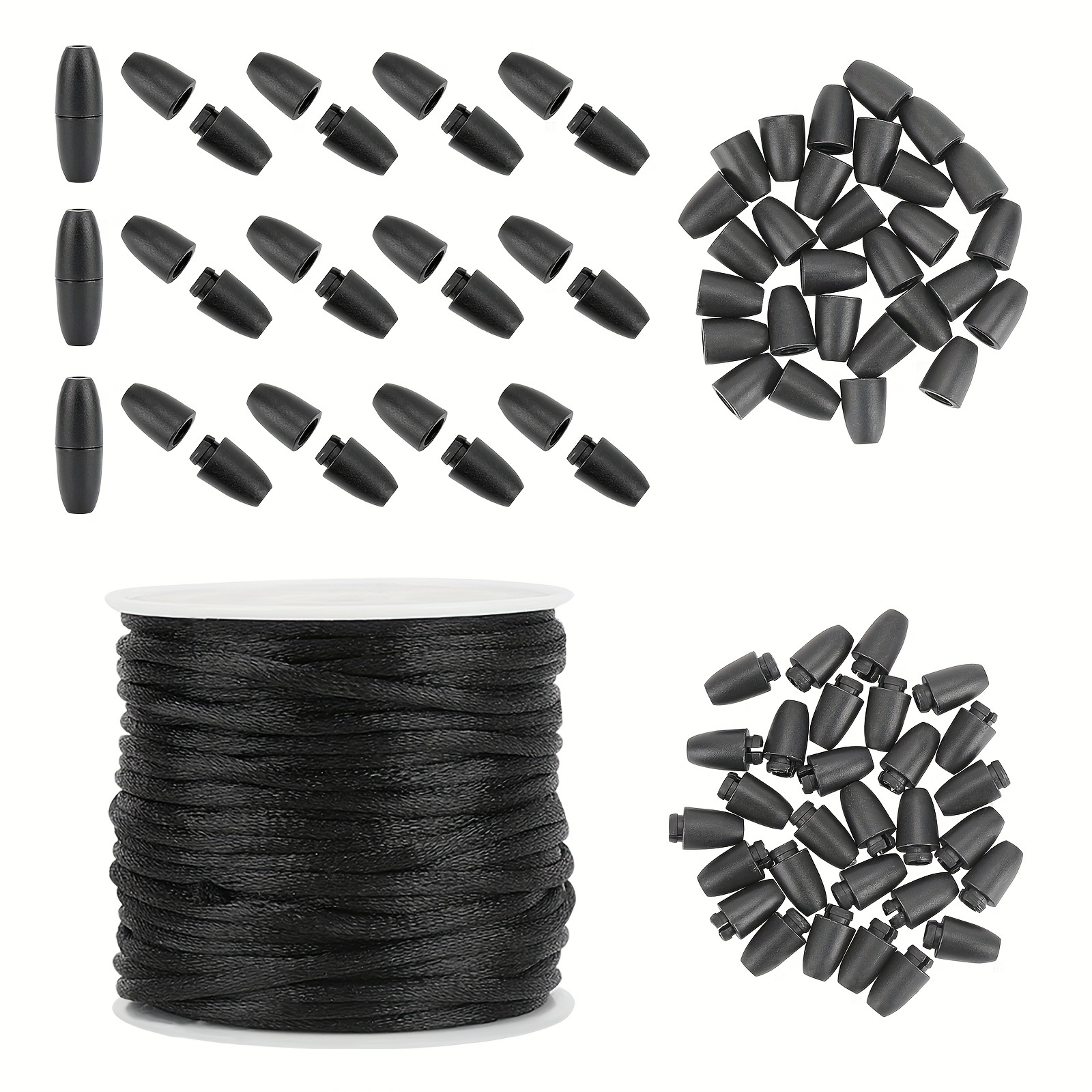Making Kit: 24x9mm Black Plastic Safety Clasps (. 20 Sets), 2mm Black Nylon Cord (. 10m/roll). Suitable For , Bracelets, And Necklaces