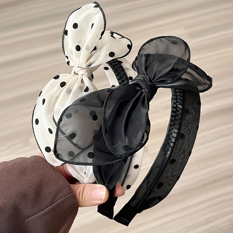 

2pcs Elegant Polka Dot Bow Hairbands For Women - Chic & Vintage-inspired Fabric Headbands With Non-slip Grip, , Bows For Hair