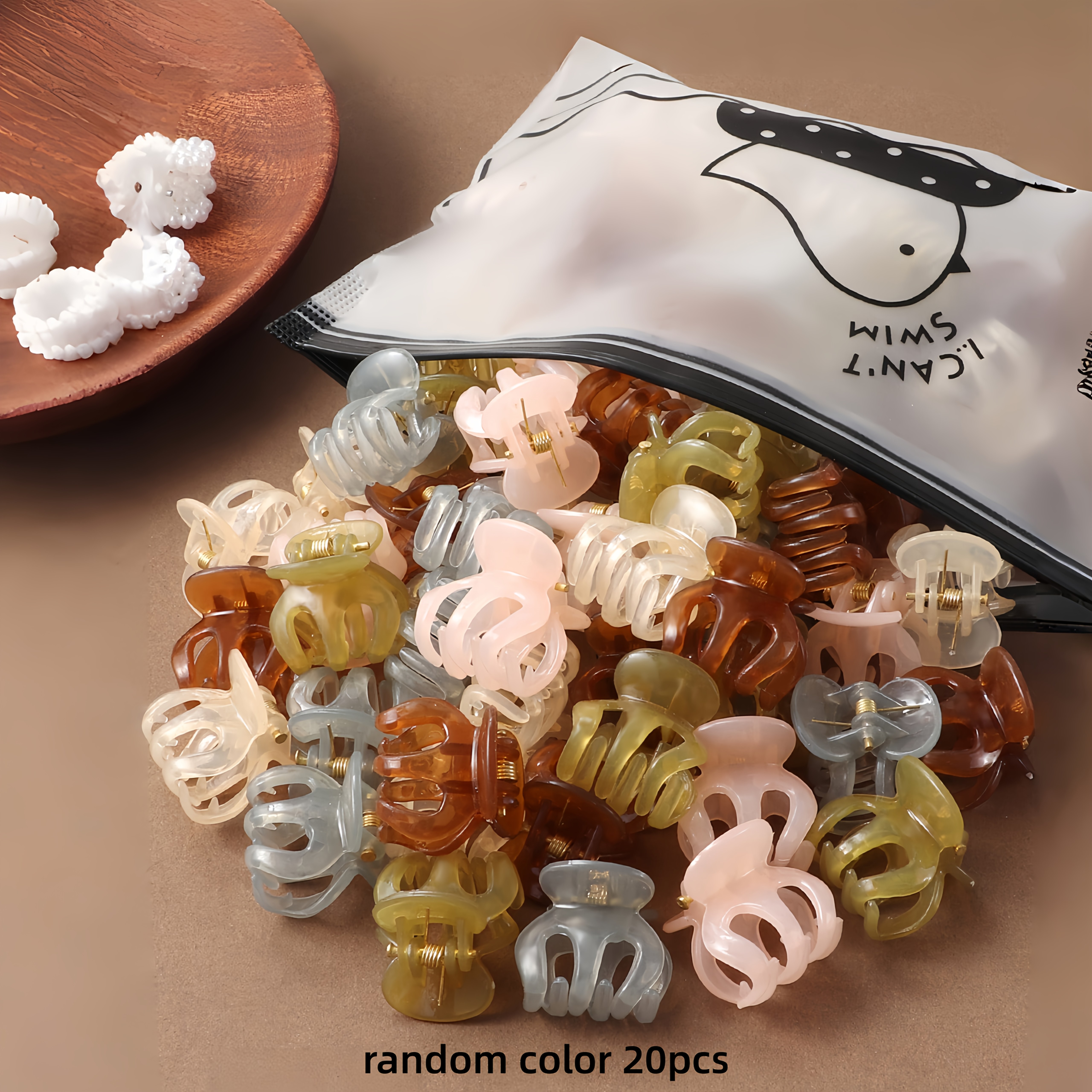 TEMU 20pcs Women's Random Mixed Colors Mini Hair Claw Clips, , Women's Hair Additions Hair Clips, Suitable For Daily Casual Use, Women's Additions