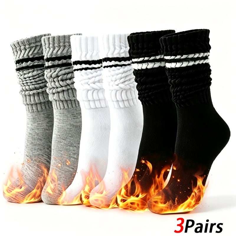 TEMU 3-pair Women's Autumn/winter Warm Slouch Socks, Premium Solid Color, Fashionable, Warm, And Versatile Long Socks, Adjustable Length, Casual Long