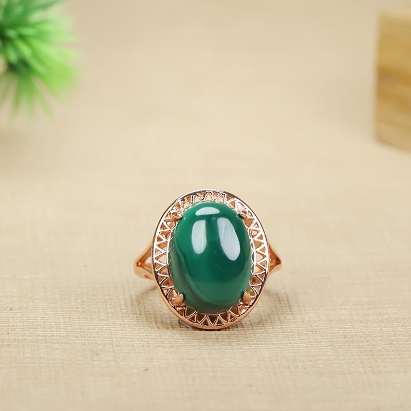 

1pc Inlaid Natural Malachite Ring Green Gemstone Rose Golden Ring