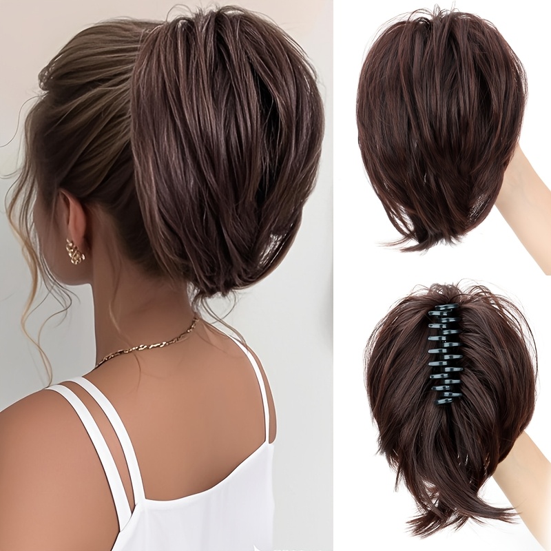 Claw Clip Short Ponytail Hair Extensions Messy Bun Hair Piece For Wonen Straight Synthetic Fake Hairpieces