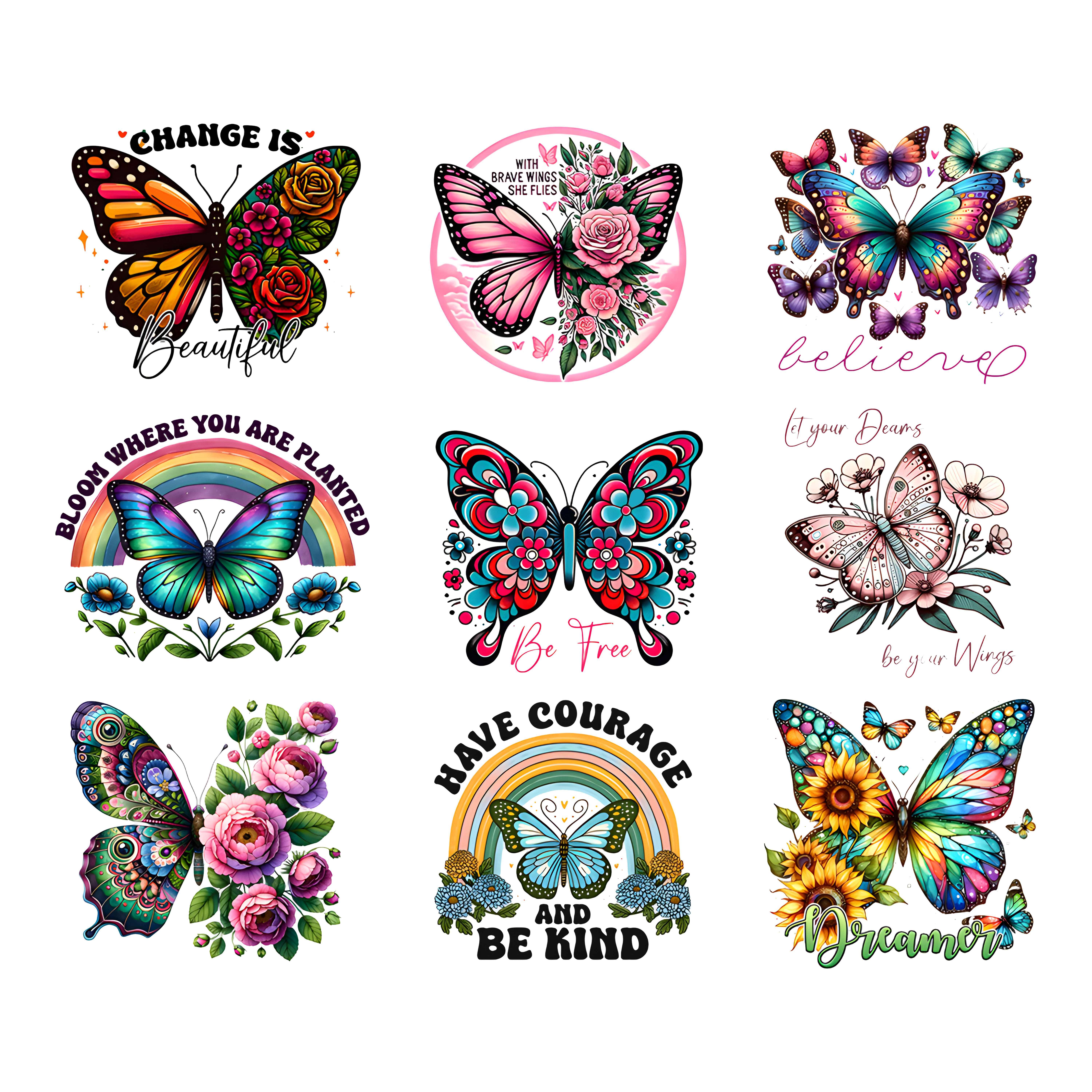 

9 Sheets Colorful Butterfly Floral Iron On Transfer Patches Flower Heat Transfer Iron Patches Decorative Heat Transfer Stickers For Diy Crafts Clothing Fabric Decor
