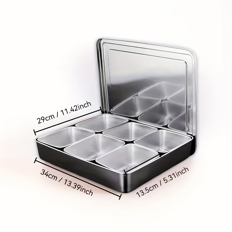 TEMU Boîte de Rangement Rectangulaire en Acier Inoxydable à 6 Compartiments avec Couvercle, Conteneur Alimentaire Polyvalent pour Cuisine, Fêtes et