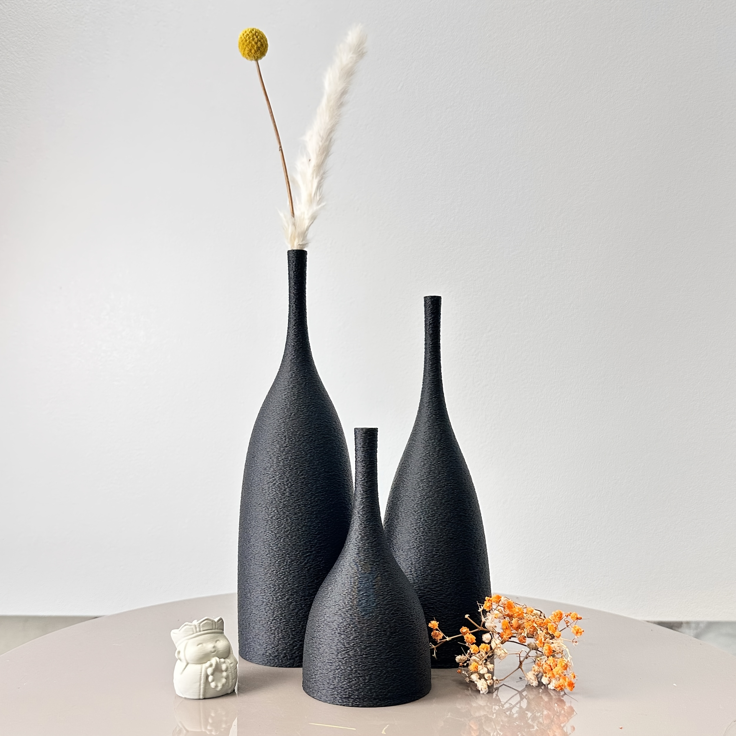 Image of 3pcs Vintage Inspired Art Vase - Hand Textured, Dried Flower Arrangement Vase, Minimalist Style, Perfect For Interior Decoration, Study, Wedding & Gifts, Study Decoration | Vintage Art Vase |
