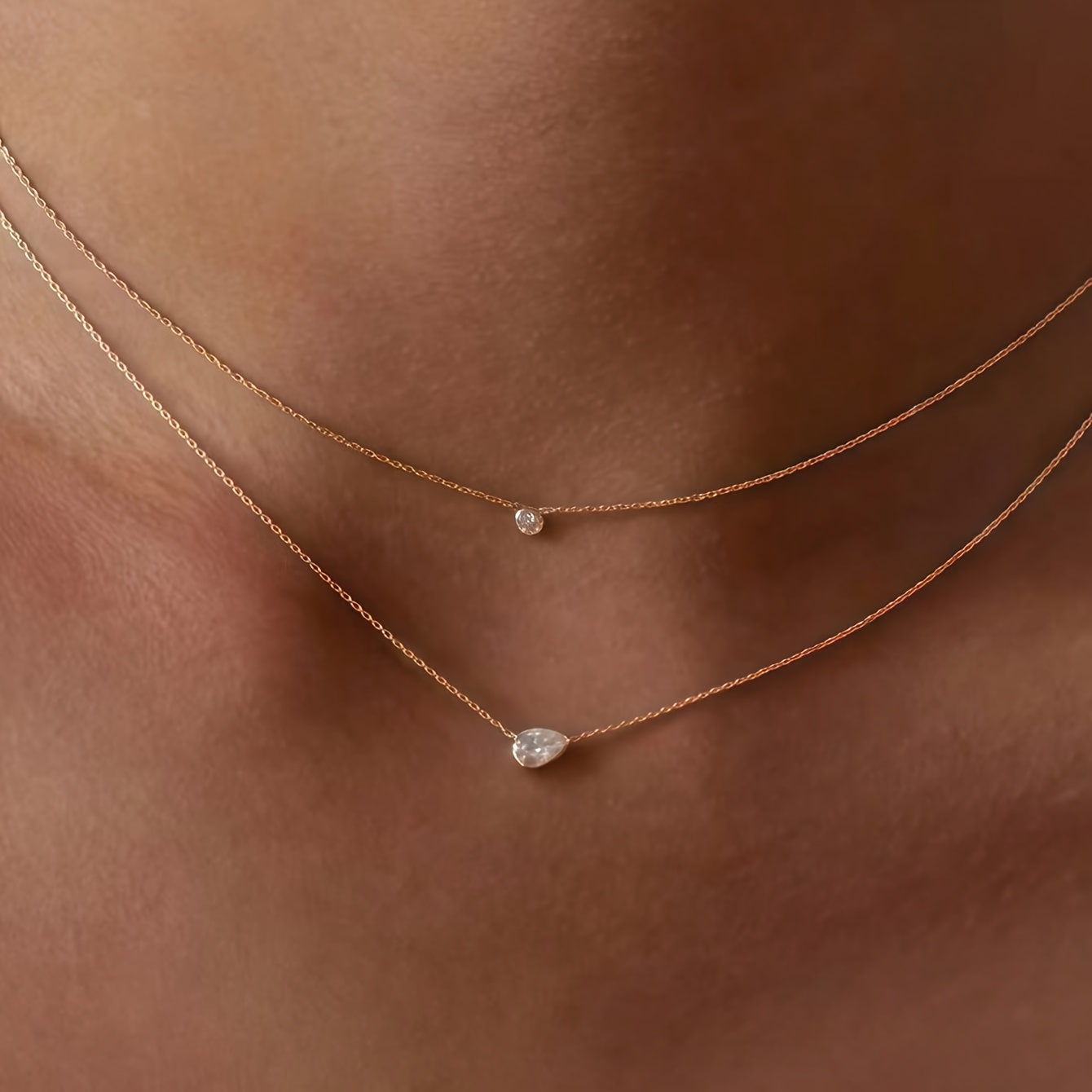 TEMU 2pcs Set Copper Inlaid Synthetic Zirconia Necklace Set Women's Sexy Minimalist Exquisite Easy Individual Synthetic Zirconia Necklace Set