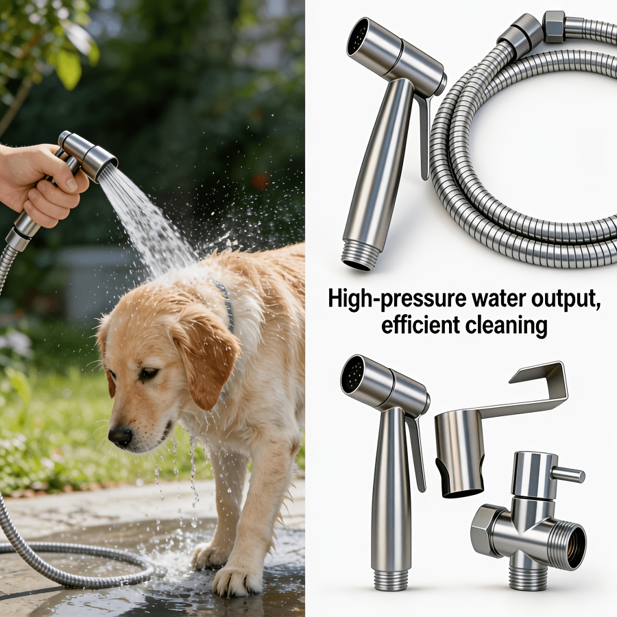 TEMU 304 Stainless Steel High-pressure Spray Nozzle Set, Wall-mounted Matte Powerful Bidet Sprayer, Non-electric Battery-free Handheld Sprayer With