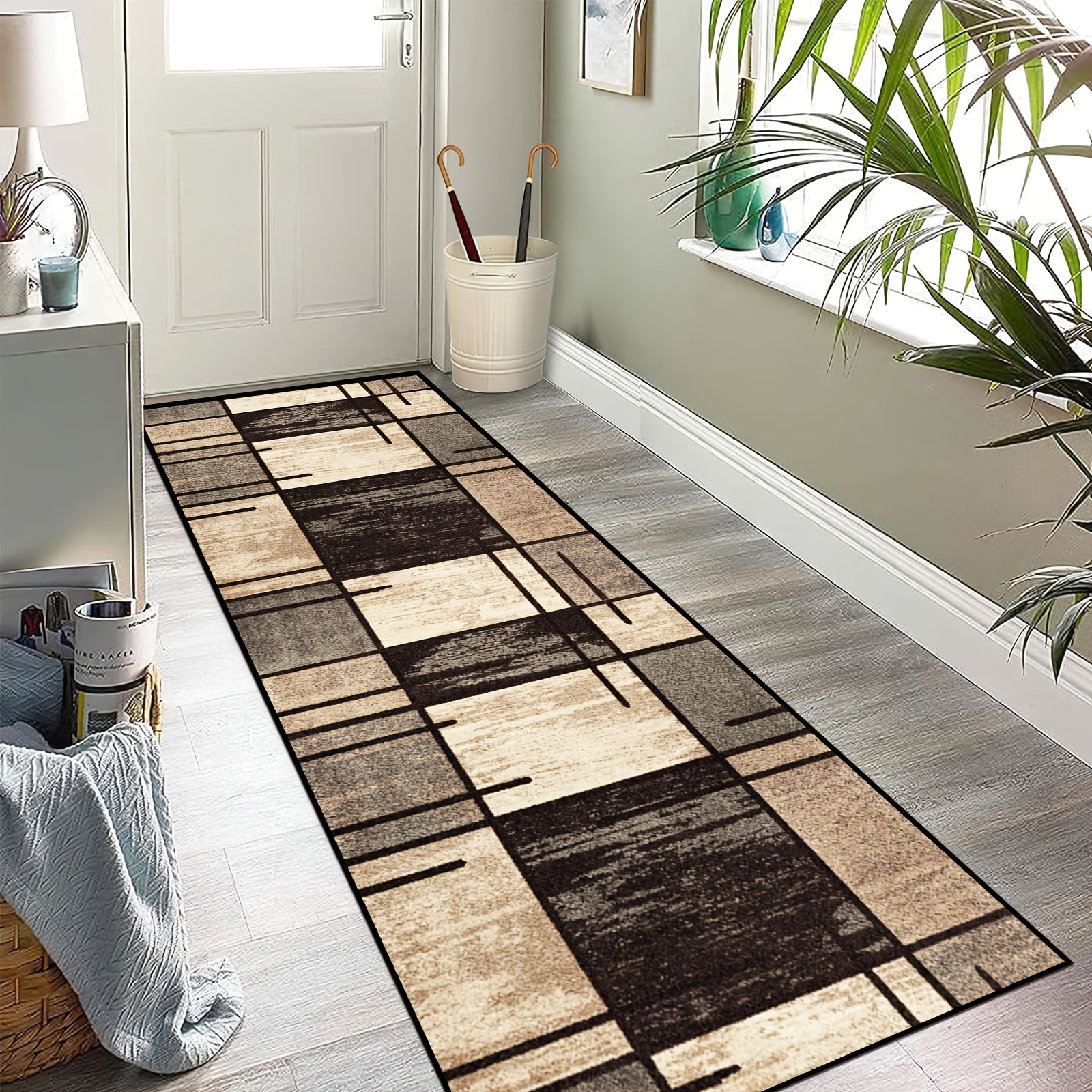 TEMU 1pc Luxury Golden Diamond Velvet Slip-resistant Runner Rug - Machine Washable, Suitable For , Bedrooms, Kitchens, And Bathrooms -