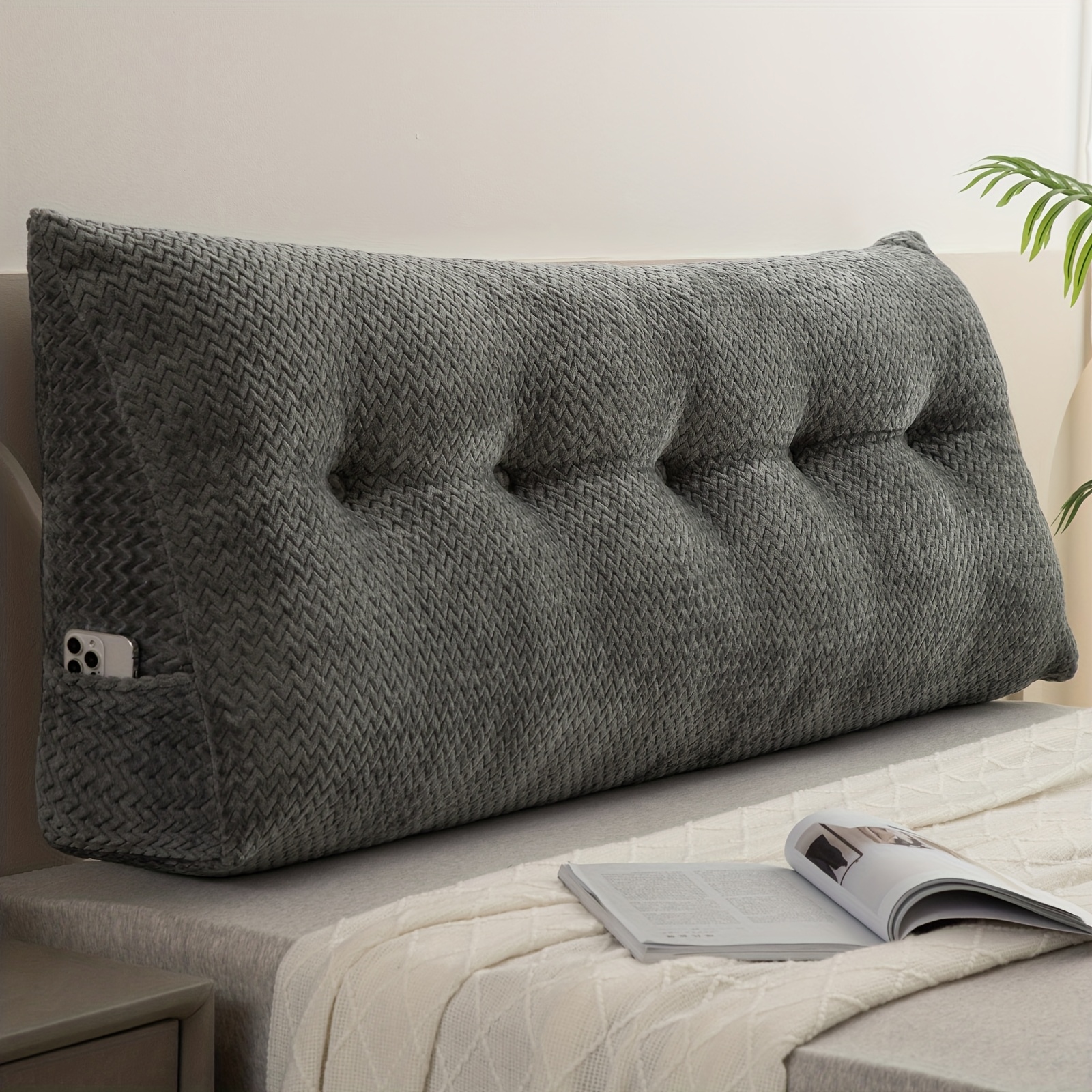 WOWMAX Oreiller Triangulaire Pour Tête De Lit Queen - Oreiller Cale Pour Tête De Lit - Oreiller Cale Pour Lit De Jour - Avec Housse Amovible - Velours Côtelé (100 % Coton