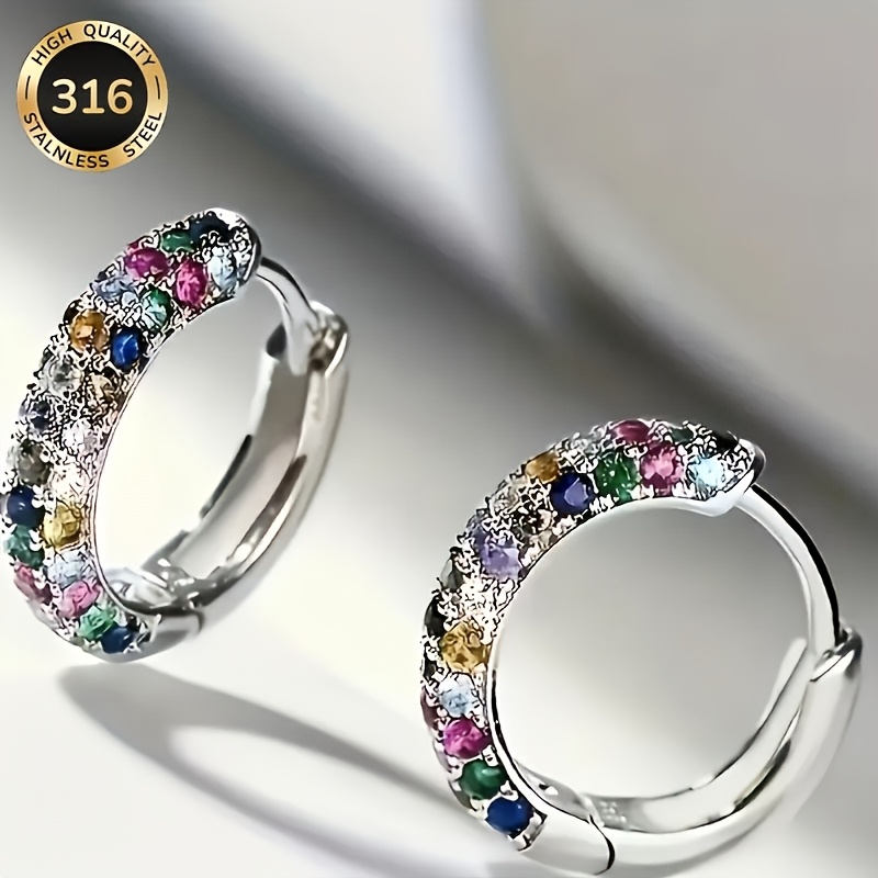 TEMU 1 Pair High-quality Stainless Steel Material, Bohemian Style Women's Round Earrings - Featuring A Sparkling Multicolor Design, Daily Wear