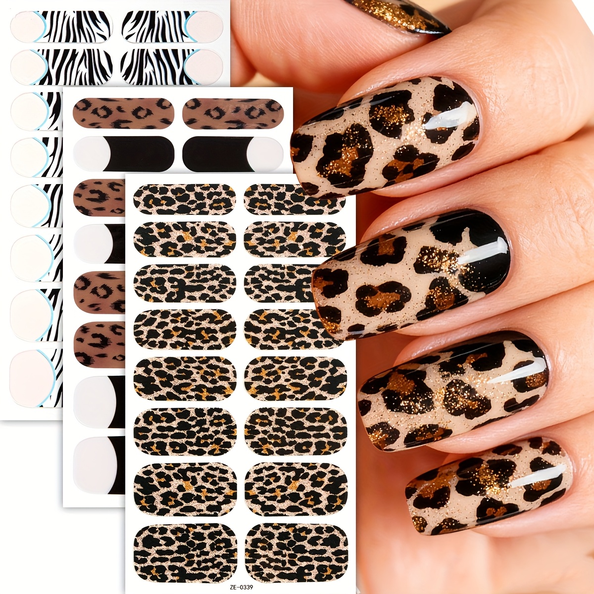 Image of 3 Sheets Full Nail Wraps, Summer Wild Retro Animal Nail Sticker Set, Retro With Leopard Zebra , Exquisite , Ladies And Street Photography Party Diy Ideal Nail Supplies, Easy To Create Nail Art