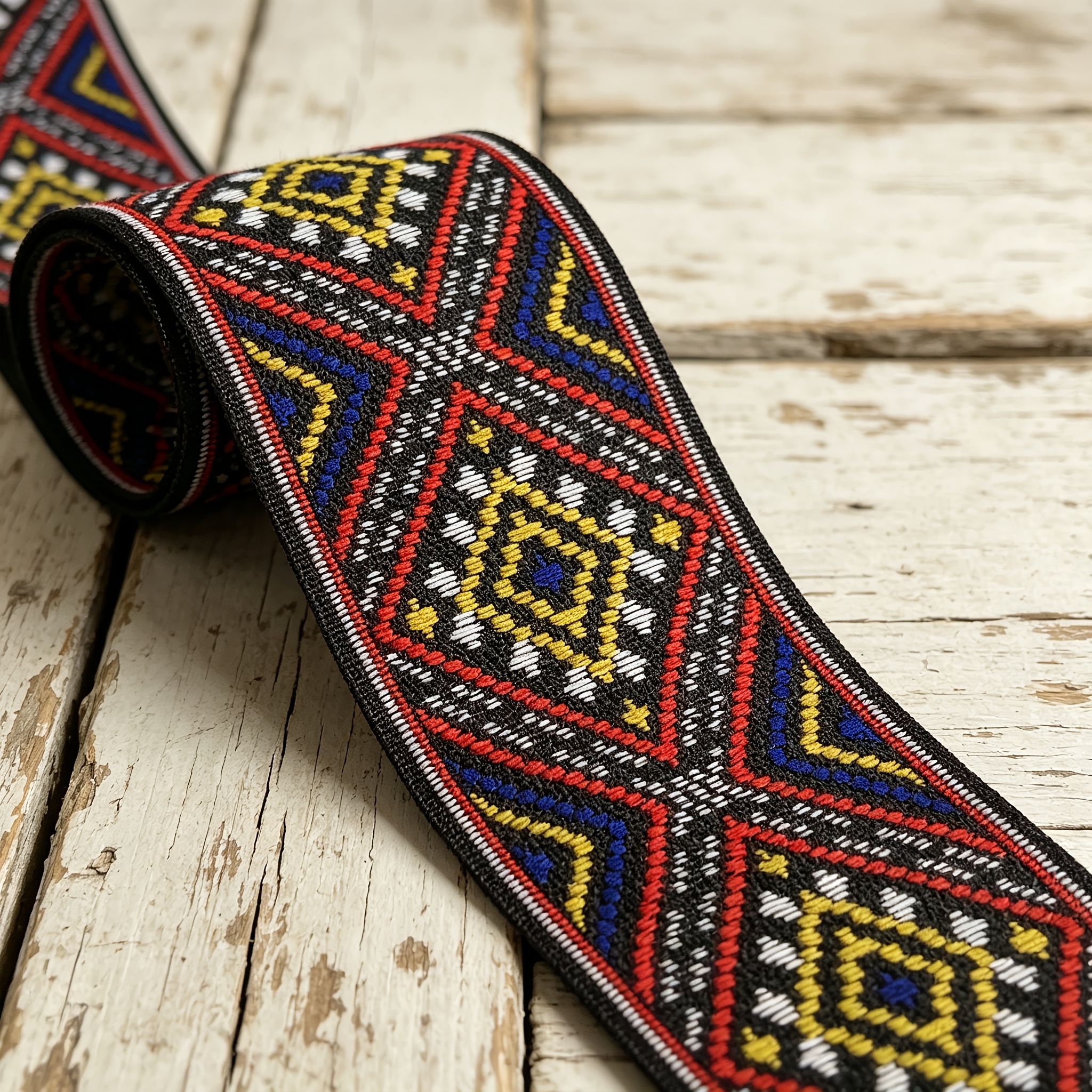 TEMU Vintage Jacquard Trim 2 Inches Wide 1 Yard Embroidery Webbing Ethnic Sewing Ribbon Bohemian Rhombus Woven Ribbon For Sewing Clothing Additions