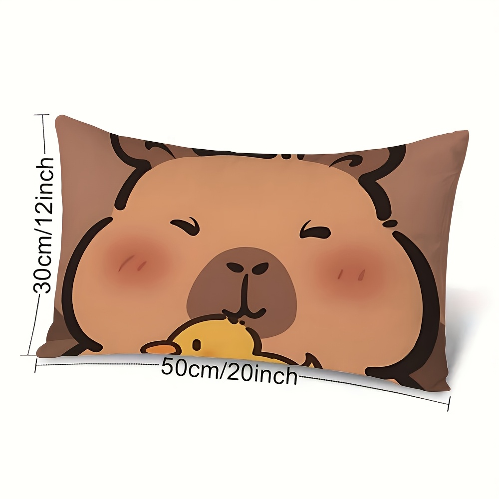 TEMU 1 pièce, Taie d'oreiller rectangulaire créative avec imprimé de capybaras de dessin animé mignons et tendance, fermeture à glissière, décoration
