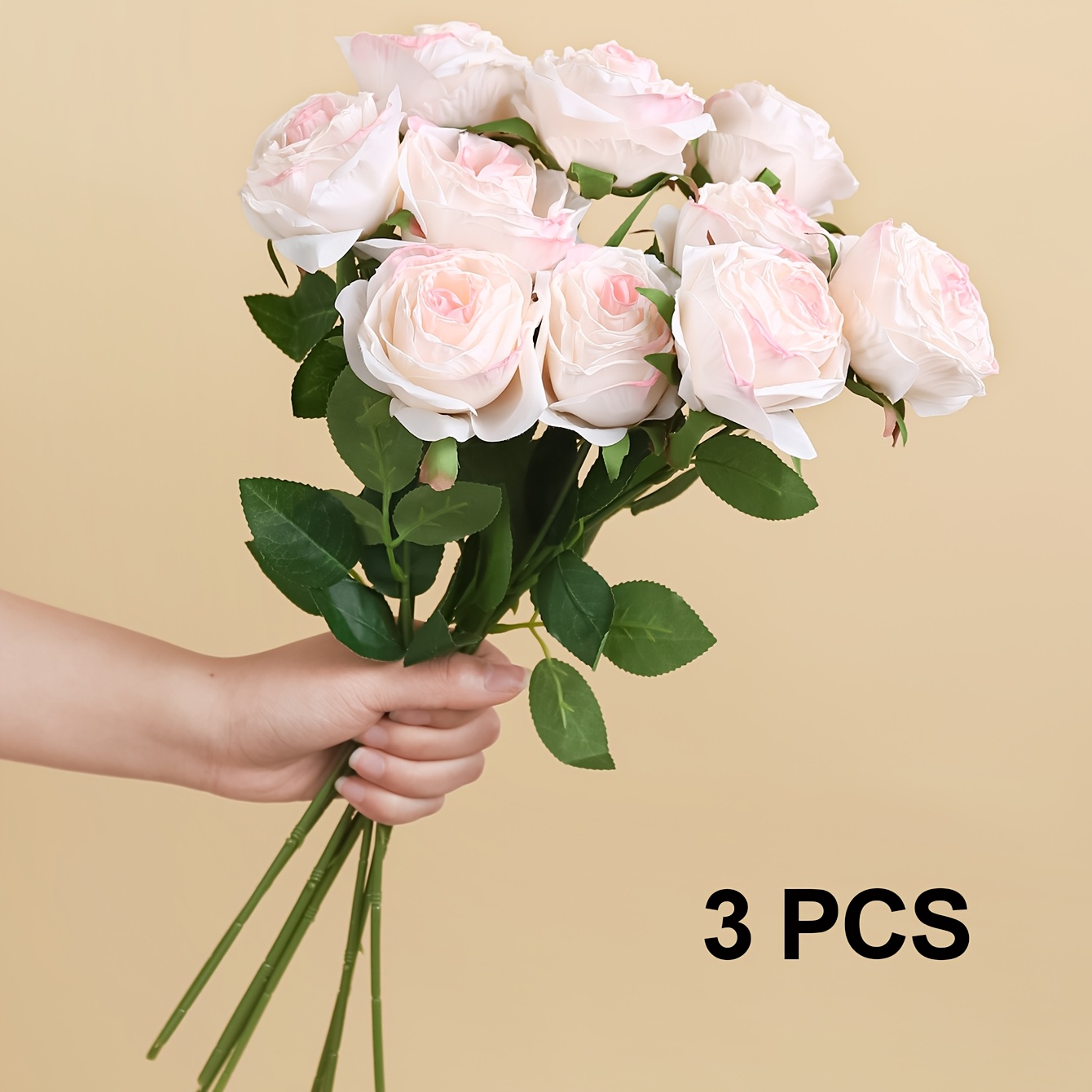 TEMU 3pcs Artificial Rose Flower Heads, Pink For Home Office Parties Bridal And Wedding Decoration