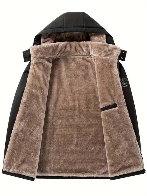 mens thermal hooded jacket winter coat zipper front h size regular fit machine washable polyester outerwear for camping cold weather casual winter jacket