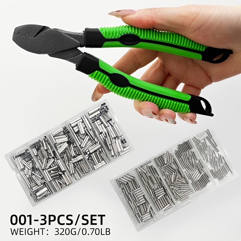 Image of Fishing Pliers Crimp Sleeves Kit Saltwater Fishing Pliers Single/double Copper Wire Crimping Sleeve Fishing Set