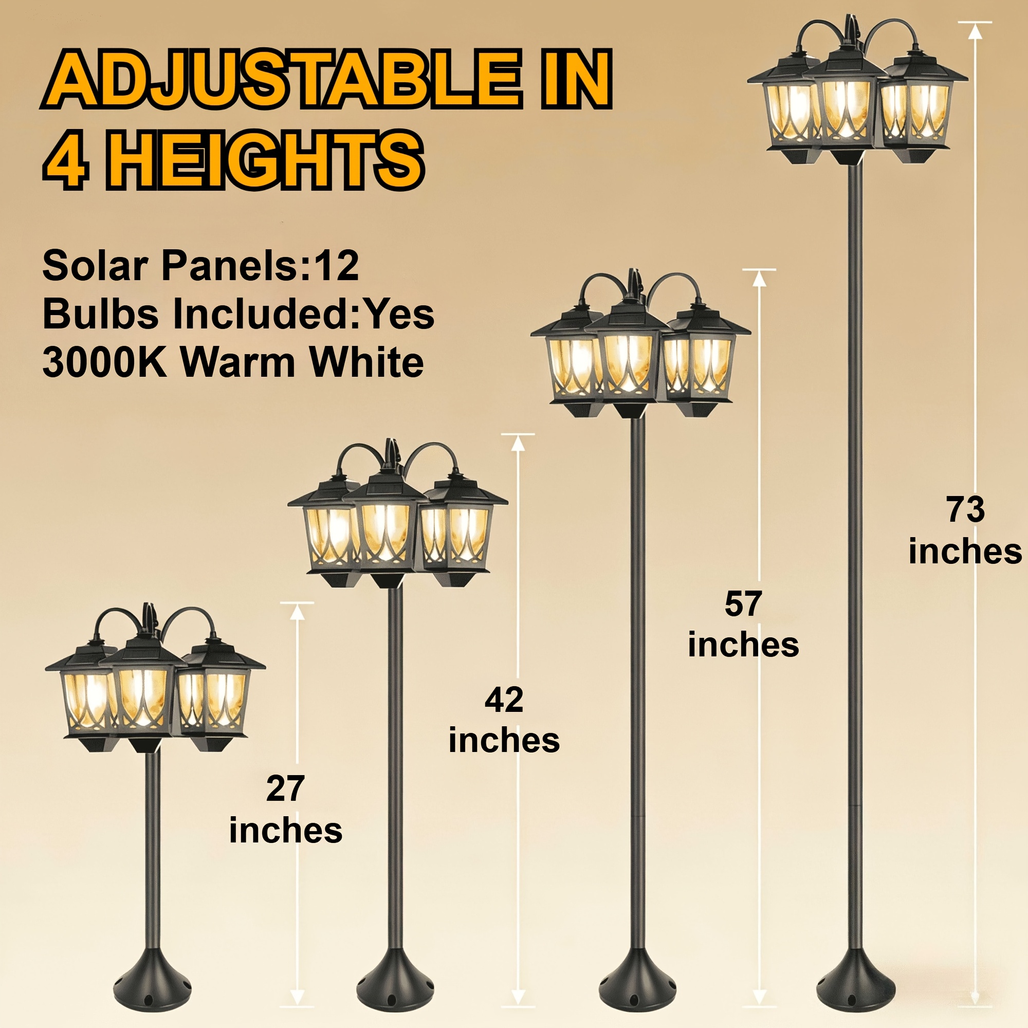 3-Headed Solar Powered Outdoor Post Light | 73 inch Lamp Post with Dusk to Dawn, Metal and, Semi Flush Mount for Garden Yard Home, Mardi Gras, Easter Decor