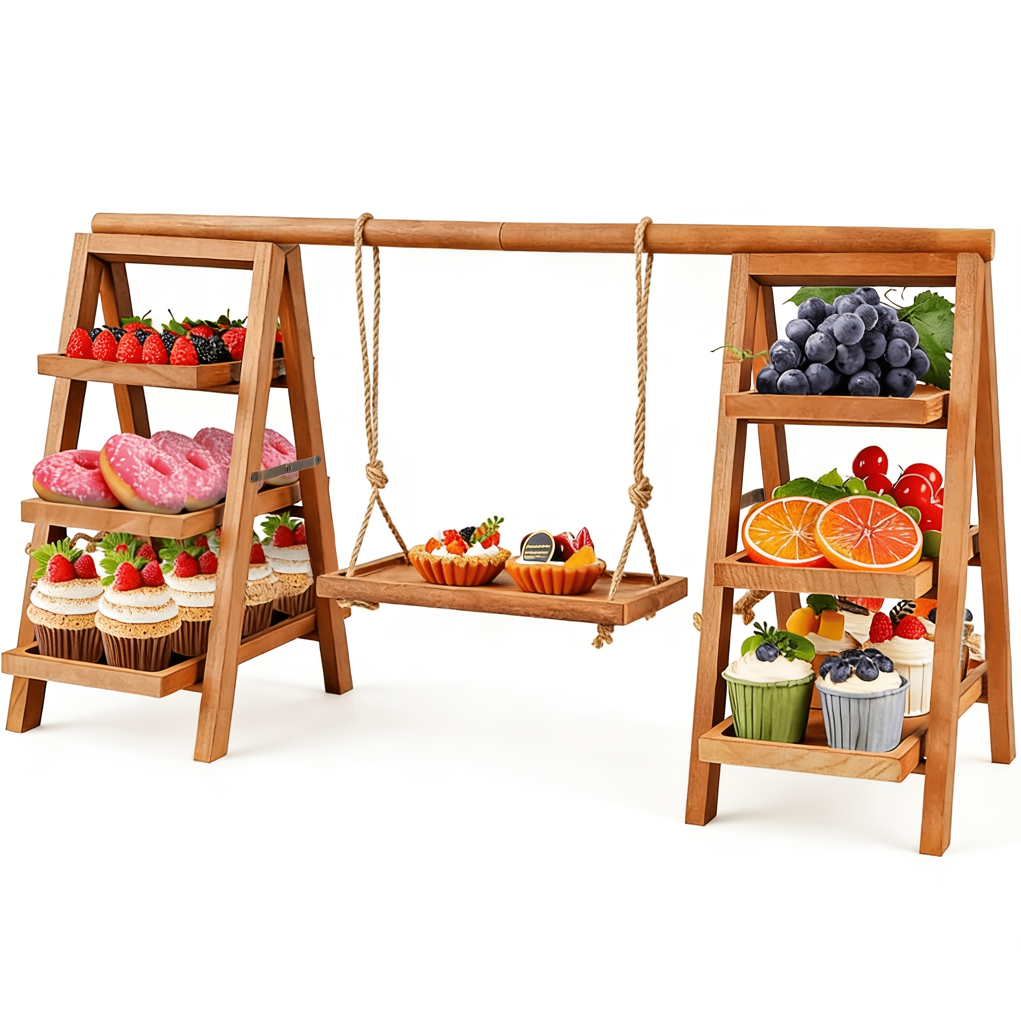 Image of 3-tier Bamboo Cake Stand, 3-tier Cupcake Display Stand For Dessert Display, Dessert Stand With Tray And Foldable Stand Suitable For Parties, Birthdays, , Baby Showers