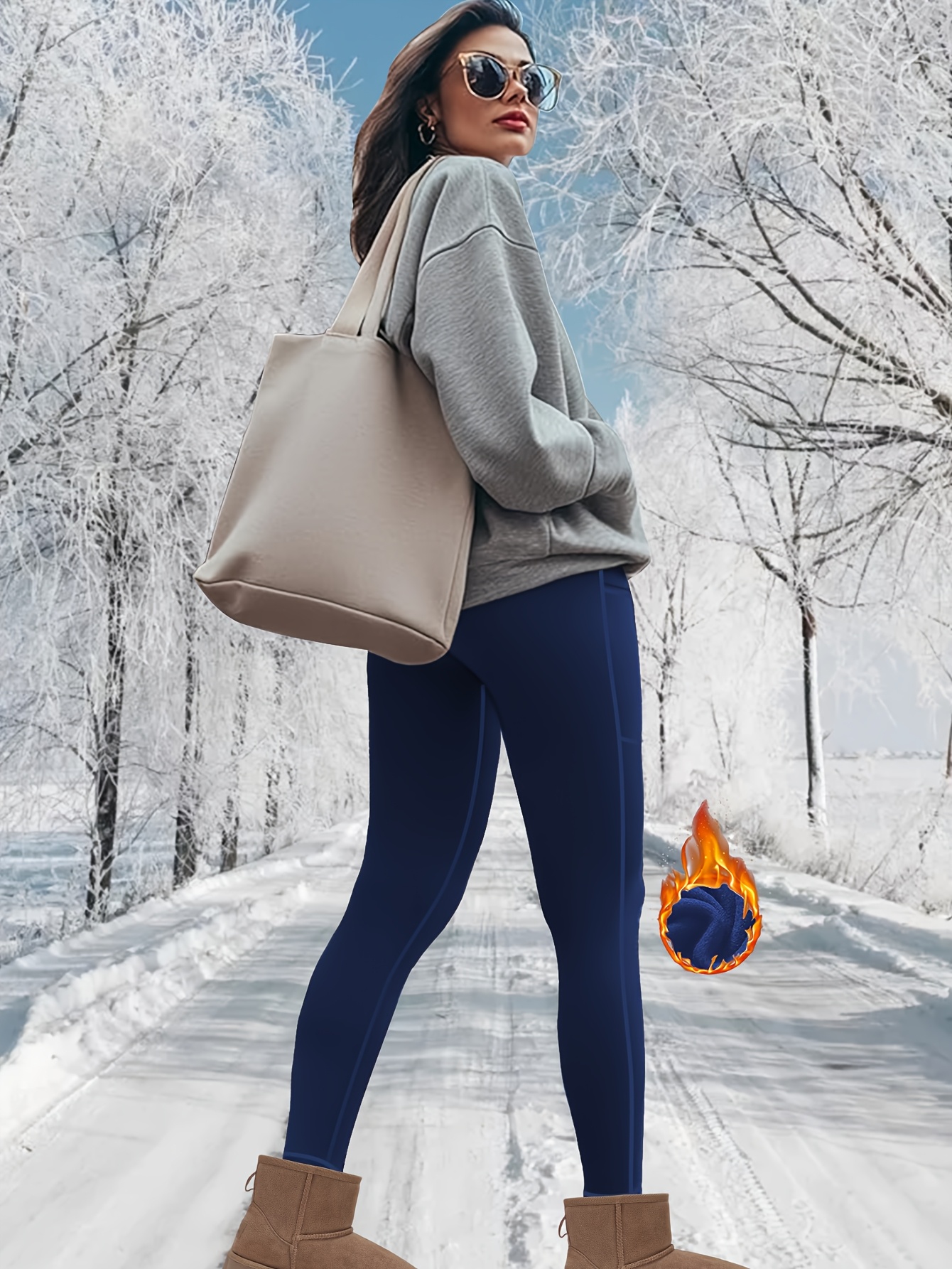 womens plus size high waist fleece lined leggings pockets Temu