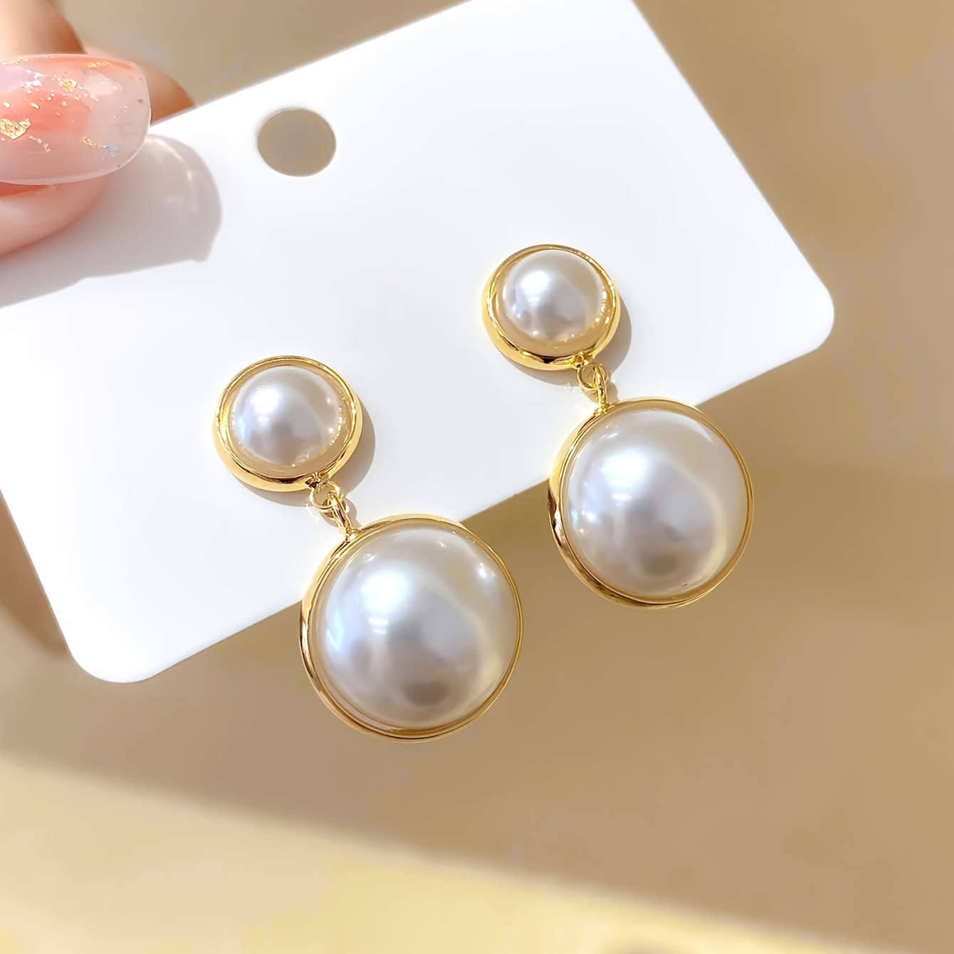2pcs Set of Simple White Bead-sized Geometric Earrings & Necklace