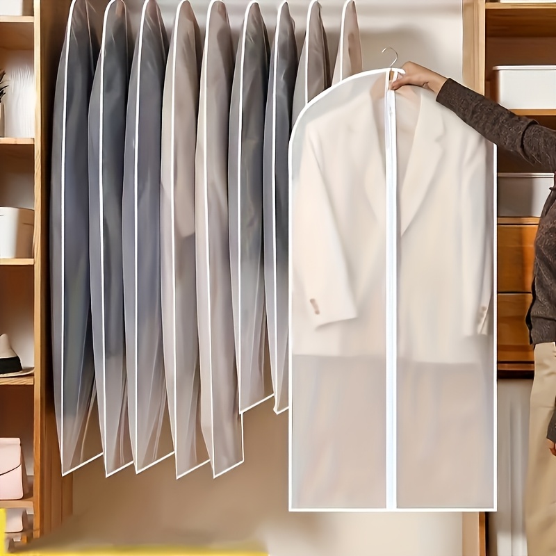 5pcs Zippered Garment Bags - Transparent PEVA Dustproof Clothing Covers with Hanging Hooks for Suits, Coats & Delicate Fabrics, Closet Organization & Travel Storage, Clothes Organizer Storage