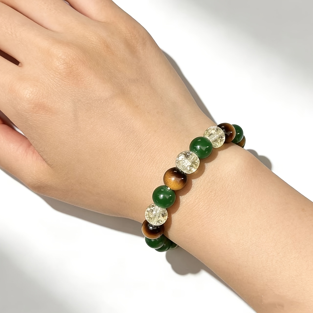 2pcs Pink Cherry Blossom Agate Tiger Eye Bracelet Set