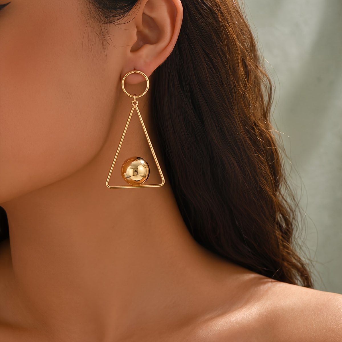 Women's Hollow Triangular Frame Drop Earrings, Minimalist Style