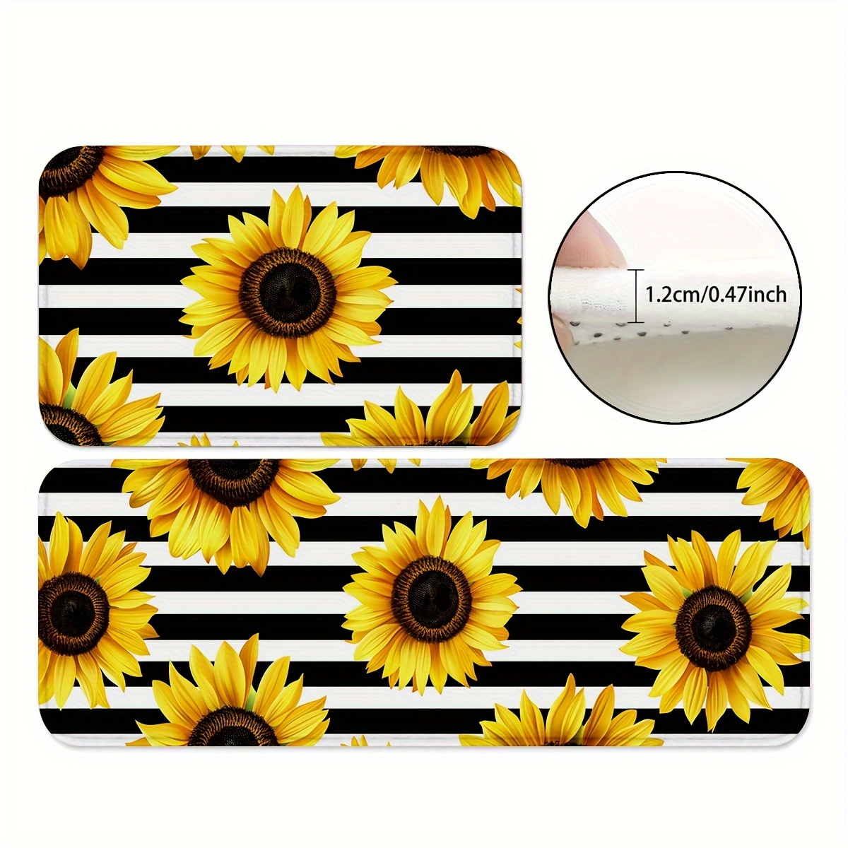 

1pc/2pcs, Sunflowers Stripes Pattern Floor Mat, Modern Kitchen Rugs, Indoor Carpet, Non-slip Grease Resistent Kitchen Mat, For Home Decor, Room Decor, Farmhouse Decor