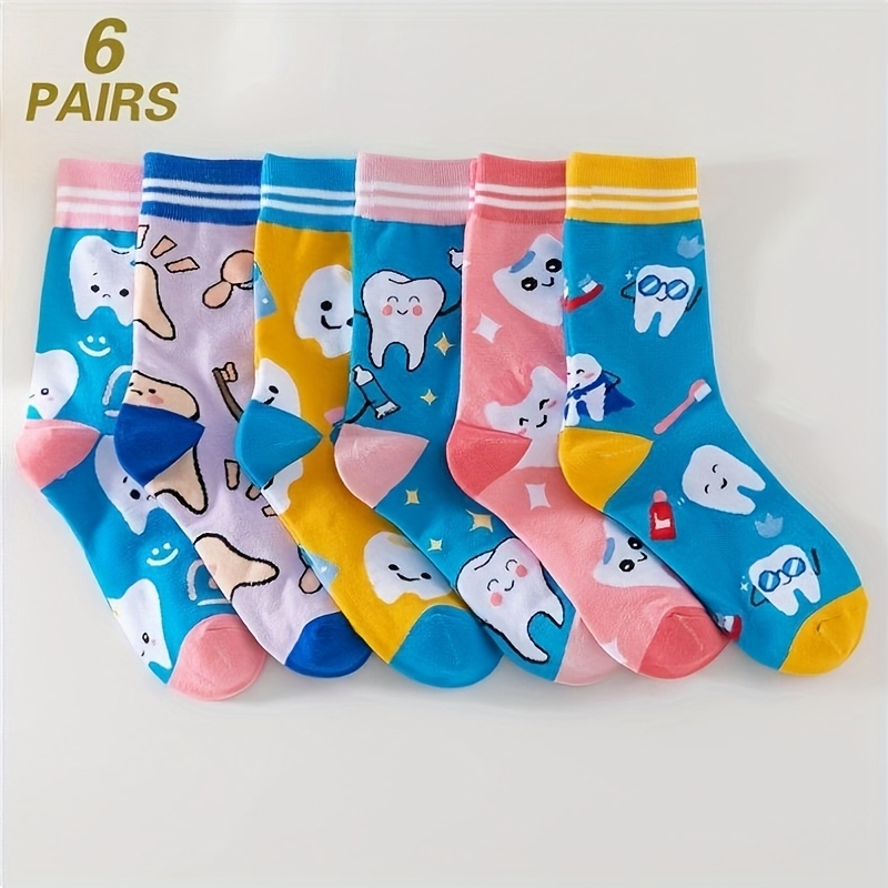 

6pairs Men' Cartoon Tooth Fairy Crew Socks - All