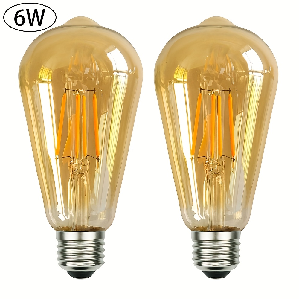 2pcs Tianfan Led Edison Bulbs Vintage Ceiling Compatible For E27 Base Socket, St64 4w/6w/8w Amber Glass Filament Bulbs Suitable For Home, Ceiling Fan, Table Replacement, (no Dimmable)