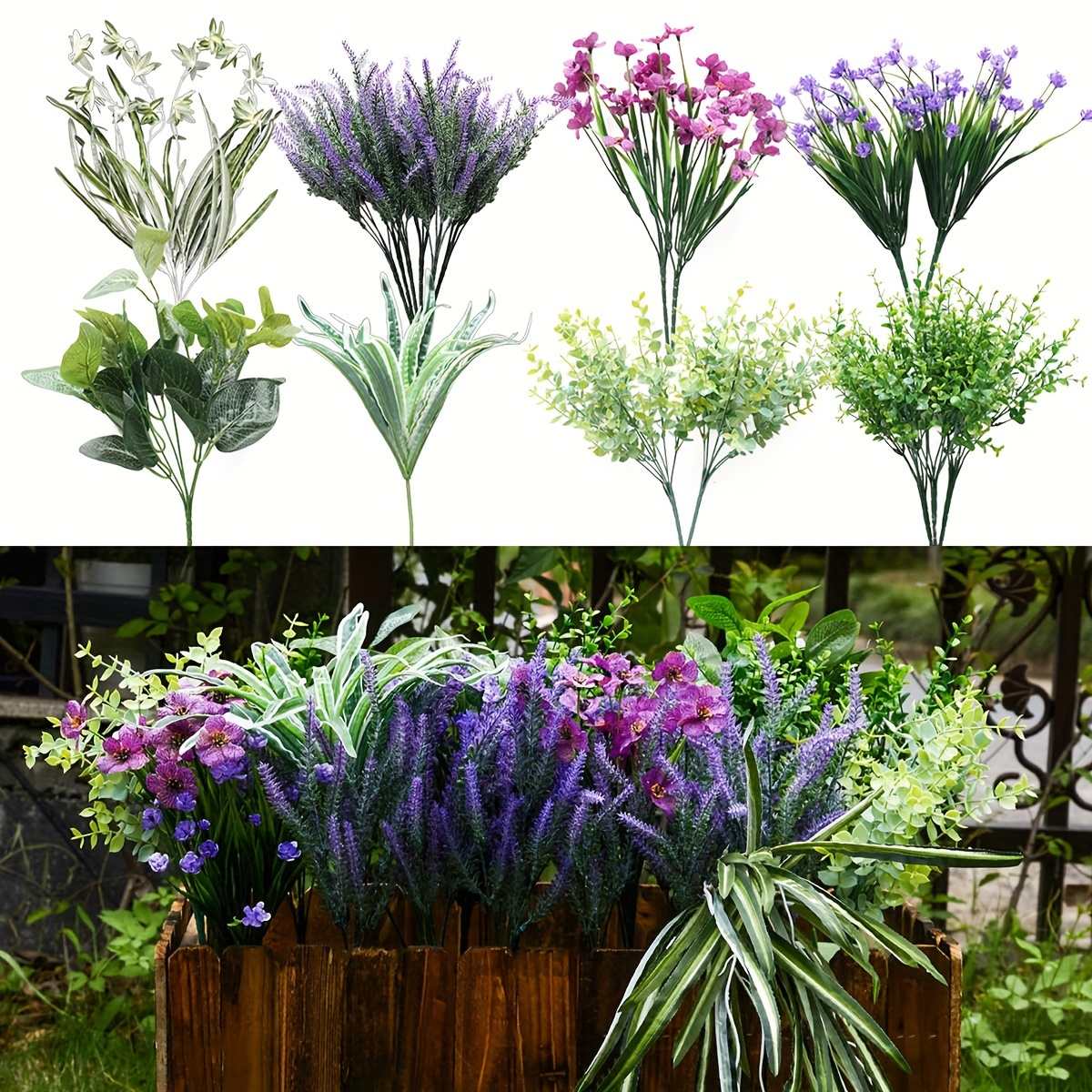

18 Bunches Fake Plants Outdoor, Fake Bushes Uv Resistant Artificial Lavender Flowers Greenery Shrubs Faux Greenery For Outdoor Garden Patio Front Porch Yard Decor